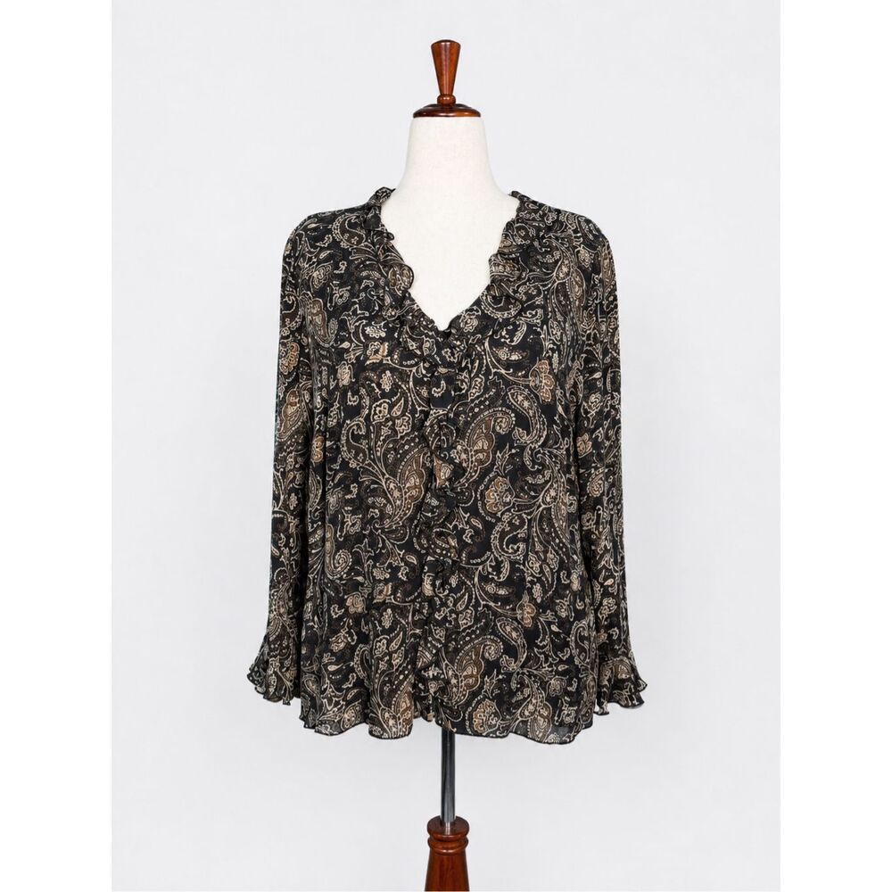 Venezia Jeans 100% Silk Paisley Ruffle Boho Blouse Womens 22/24 Romantic